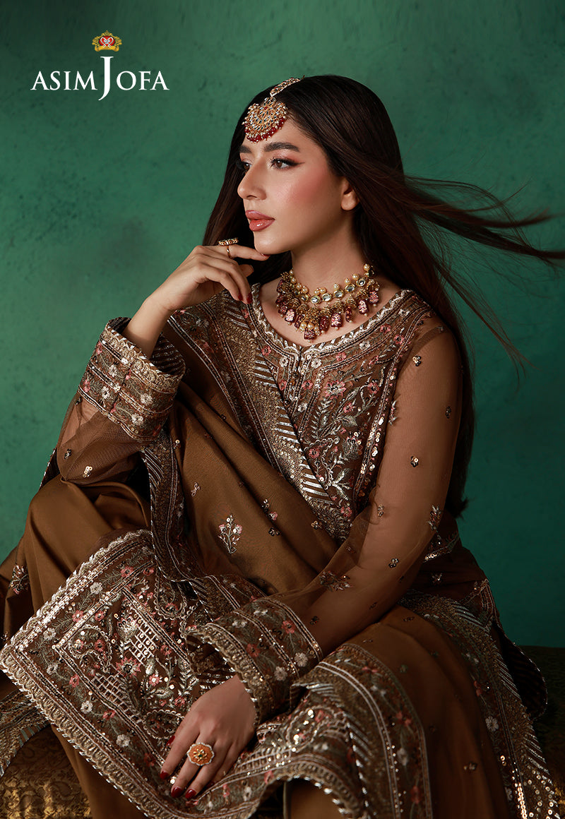 Asim Jofa | Ishq e Eid | AJULN-10 Embroidered Net 3 Pcs - House Of Hania