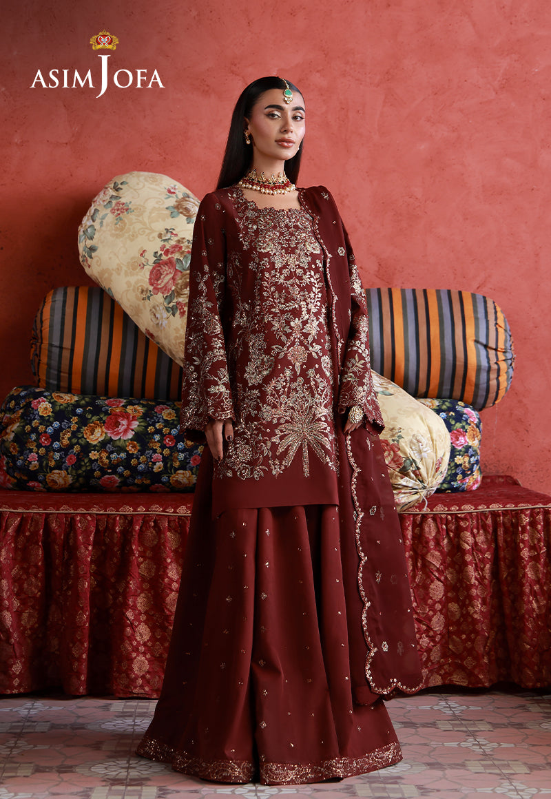 Asim Jofa | Ishq e Eid | AJULN-11 Embroidered Two Toned Cotton Silk 3 Pcs - House Of Hania