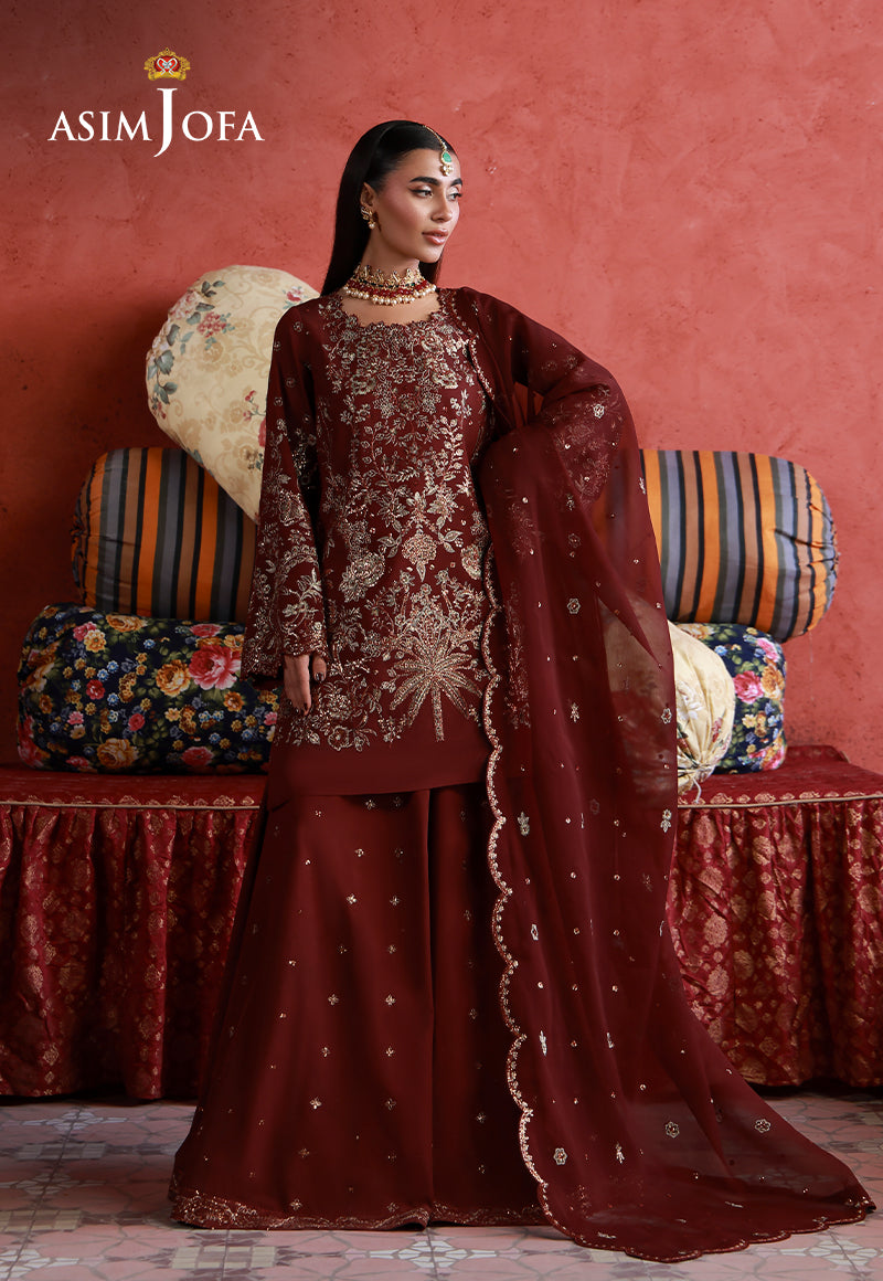 Asim Jofa | Ishq e Eid | AJULN-11 Embroidered Two Toned Cotton Silk 3 Pcs - House Of Hania