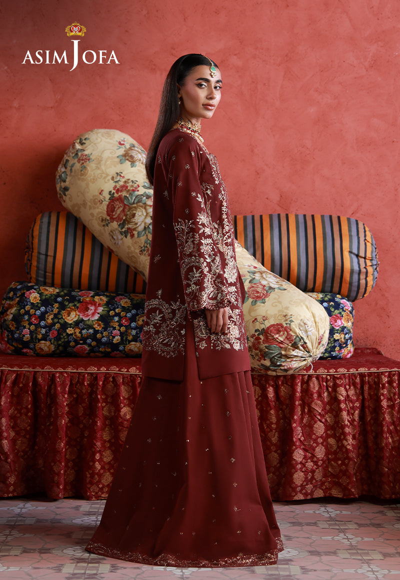 Asim Jofa | Ishq e Eid | AJULN-11 Embroidered Two Toned Cotton Silk 3 Pcs - House Of Hania