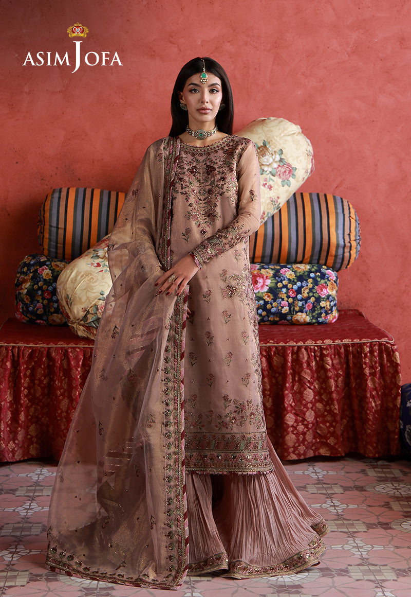 Asim Jofa | Ishq e Eid | AJULN-12 Embroidered Zari Check Net 3 Pcs - House Of Hania