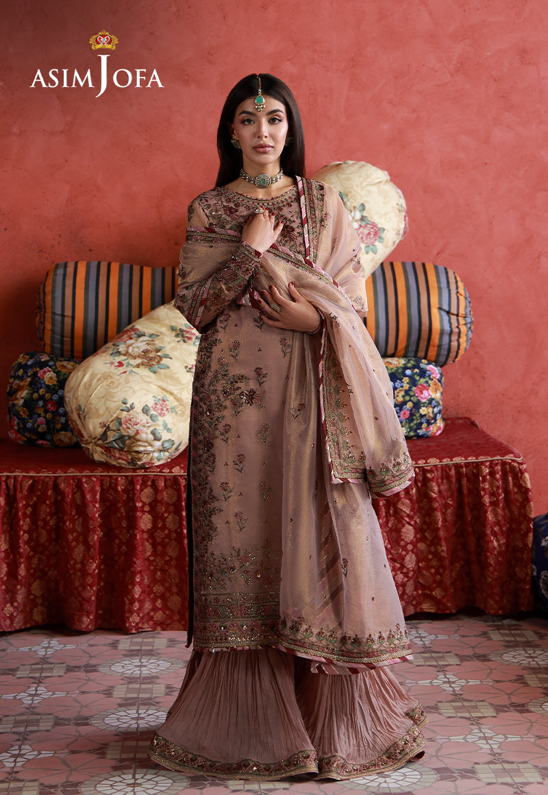 Asim Jofa | Ishq e Eid | AJULN-12 Embroidered Zari Check Net 3 Pcs - House Of Hania