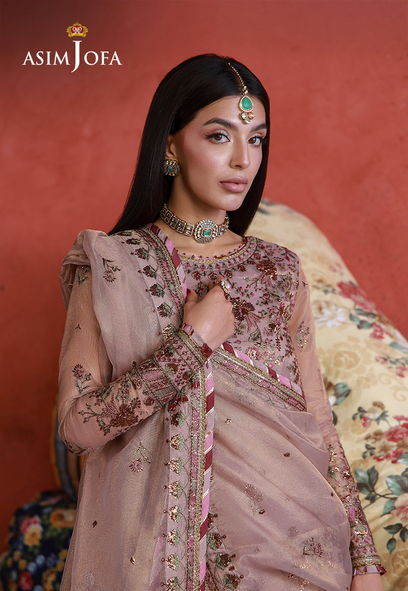 Asim Jofa | Ishq e Eid | AJULN-12 Embroidered Zari Check Net 3 Pcs - House Of Hania