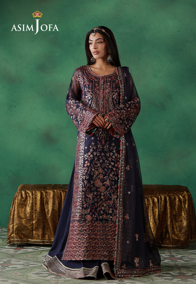 Asim Jofa | Ishq e Eid | AJULN-13 Embroidered Javeria Net 3 Pcs - House Of Hania