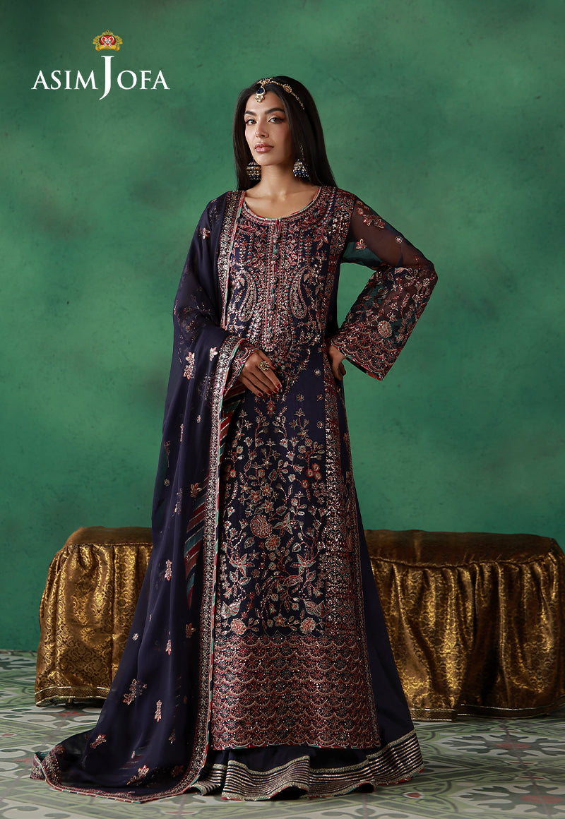 Asim Jofa | Ishq e Eid | AJULN-13 Embroidered Javeria Net 3 Pcs - House Of Hania
