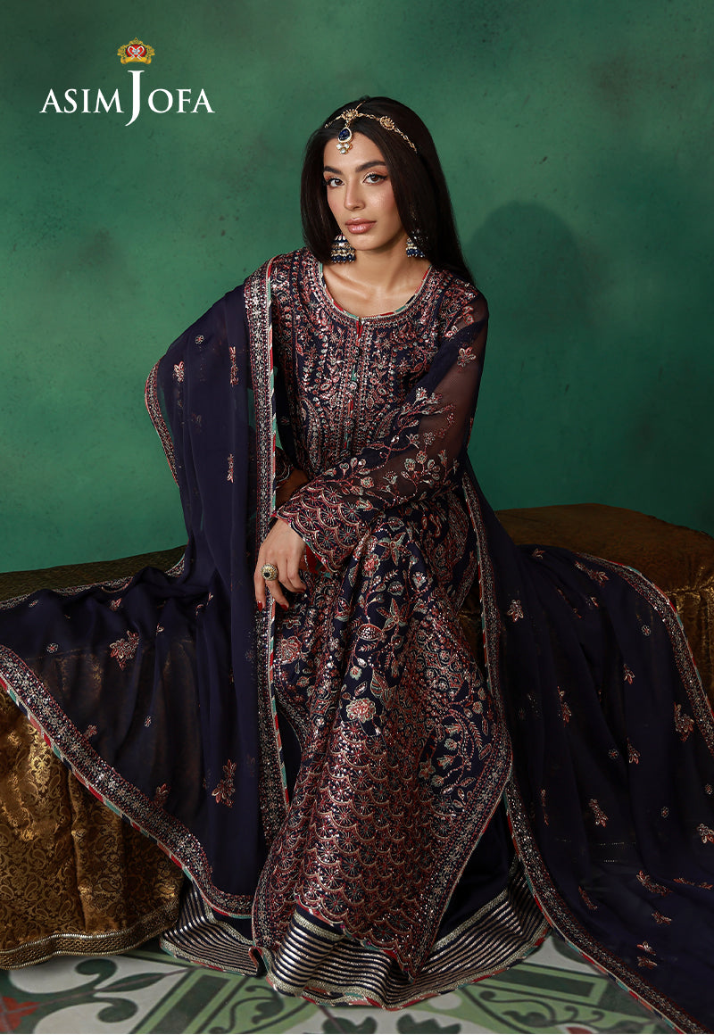 Asim Jofa | Ishq e Eid | AJULN-13 Embroidered Javeria Net 3 Pcs - House Of Hania
