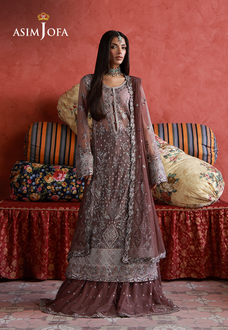 Asim Jofa | Ishq e Eid | AJULN-14 Embroidered Net 3 Pcs - House Of Hania