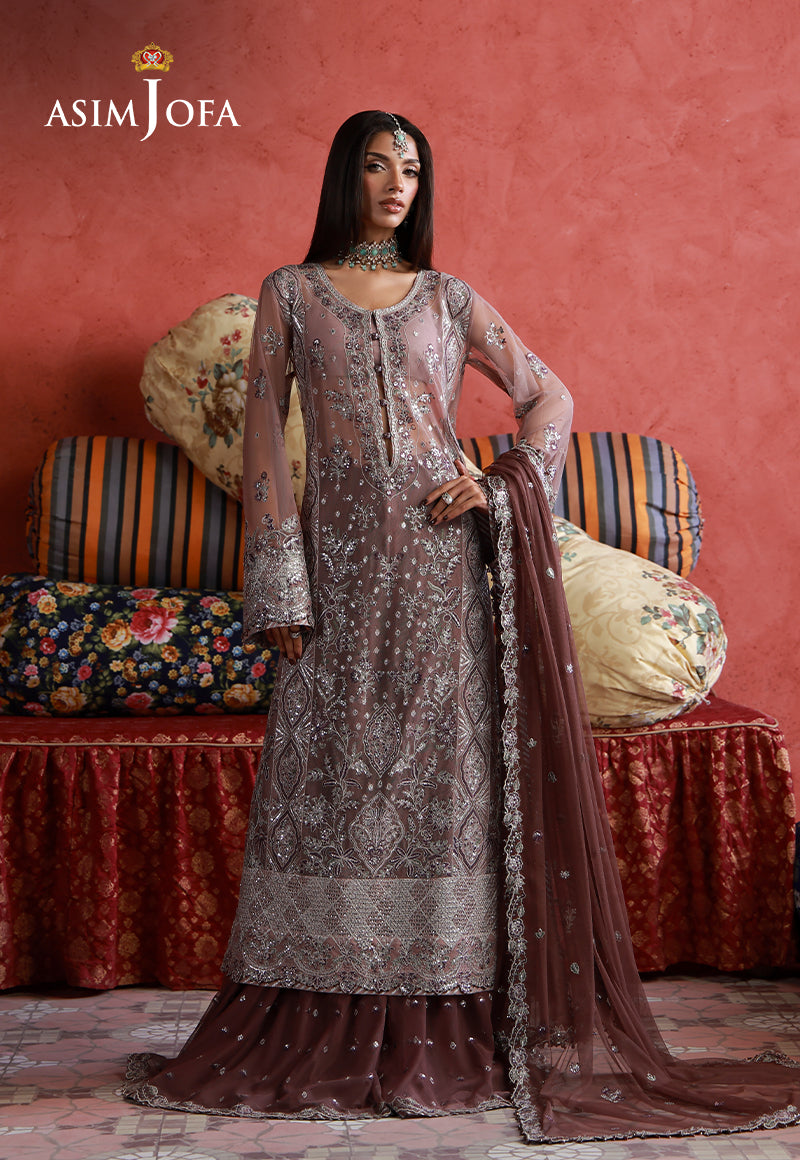 Asim Jofa | Ishq e Eid | AJULN-14 Embroidered Net 3 Pcs - House Of Hania