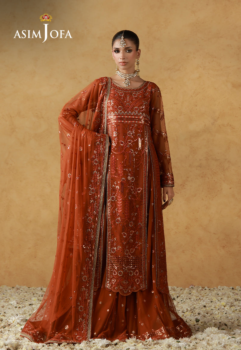 Asim Jofa | Ishq e Eid | AJULN-20 Embroidered Net  3 Pcs - House Of Hania