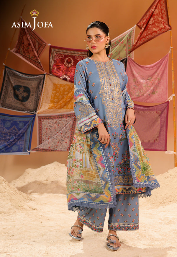 Asim Jofa | Summer Rhapsody |  AJUBU-11 Printed Embroidered Lawn - House Of Hania