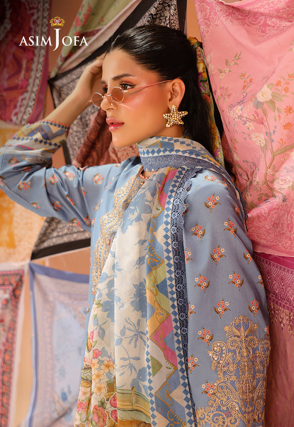 Asim Jofa | Summer Rhapsody |  AJUBU-11 Printed Embroidered Lawn - House Of Hania