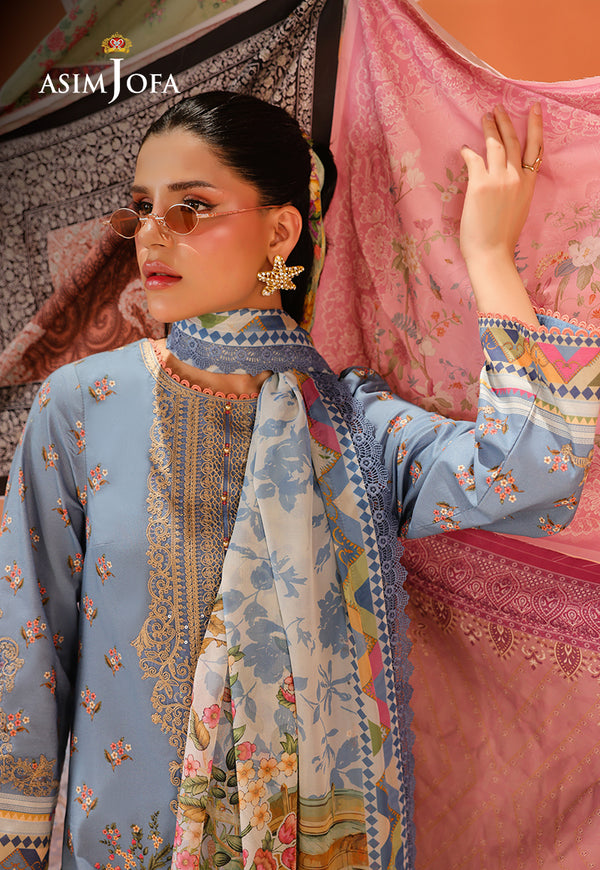 Asim Jofa | Summer Rhapsody |  AJUBU-11 Printed Embroidered Lawn - House Of Hania