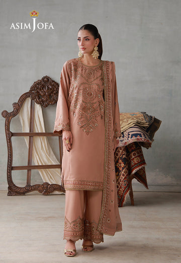 Asim Jofa | luxury Pret'26 | AJLPN-02 Embroidered Poly Silk Stitched 3pcs - House Of Hania