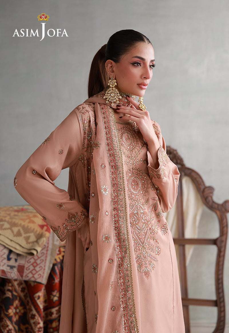 Asim Jofa | luxury Pret'26 | AJLPN-02 Embroidered Poly Silk Stitched 3pcs - House Of Hania