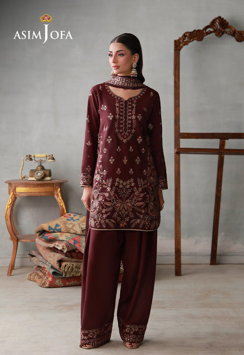Asim Jofa | luxury Pret'26 | AJLPN-05 Embroidered Poly Silk Stitched 3pcs - House Of Hania