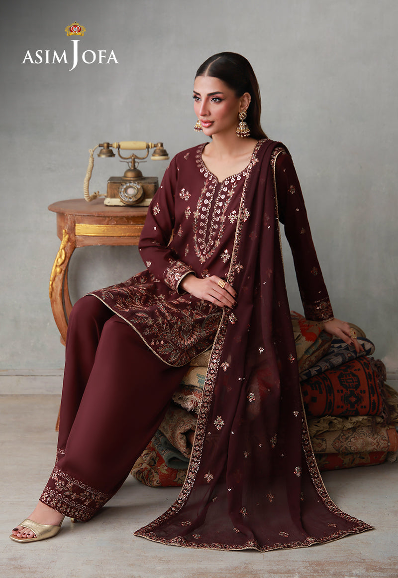 Asim Jofa | luxury Pret'26 | AJLPN-05 Embroidered Poly Silk Stitched 3pcs - House Of Hania