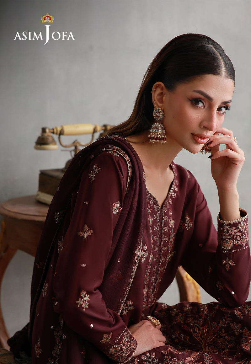 Asim Jofa | luxury Pret'26 | AJLPN-05 Embroidered Poly Silk Stitched 3pcs - House Of Hania
