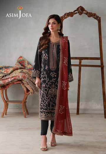 Asim Jofa | luxury Pret'26 | AJLPN-06 Embroidered Poly Silk Stitched 3pcs - House Of Hania