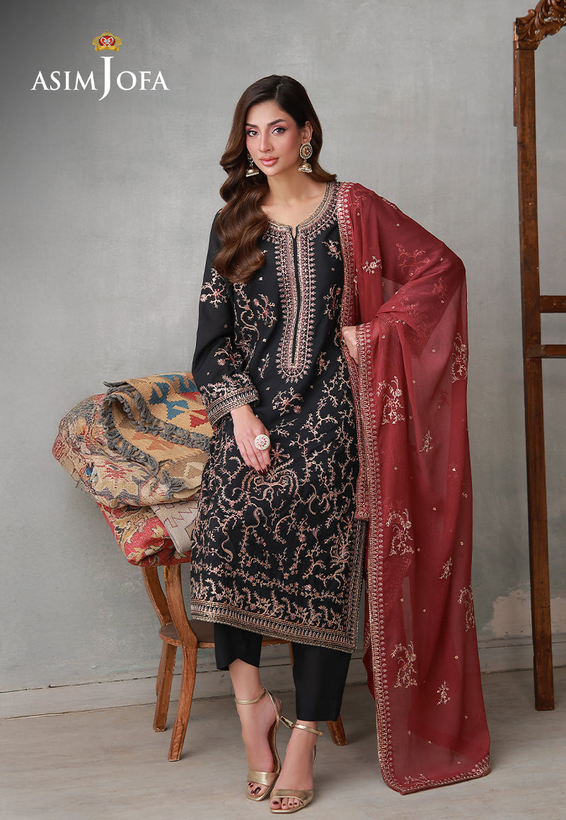 Asim Jofa | luxury Pret'26 | AJLPN-06 Embroidered Poly Silk Stitched 3pcs - House Of Hania