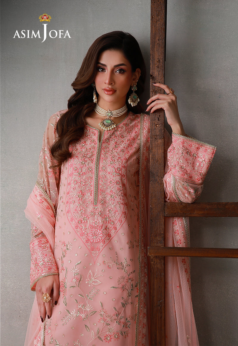 Asim Jofa | luxury Pret'26 | AJLPN-07 Embroidered Poly Net Stitched 3pcs - House Of Hania