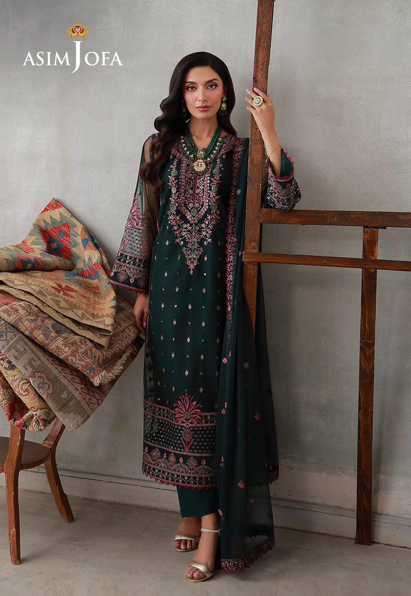 Asim Jofa | luxury Pret'26 | AJLPN-08 Embroidered Poly Net Stitched 3pcs - House Of Hania