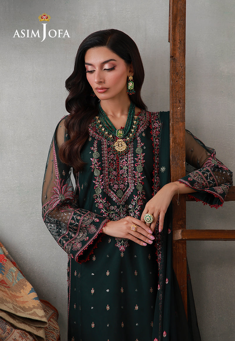 Asim Jofa | luxury Pret'26 | AJLPN-08 Embroidered Poly Net Stitched 3pcs - House Of Hania