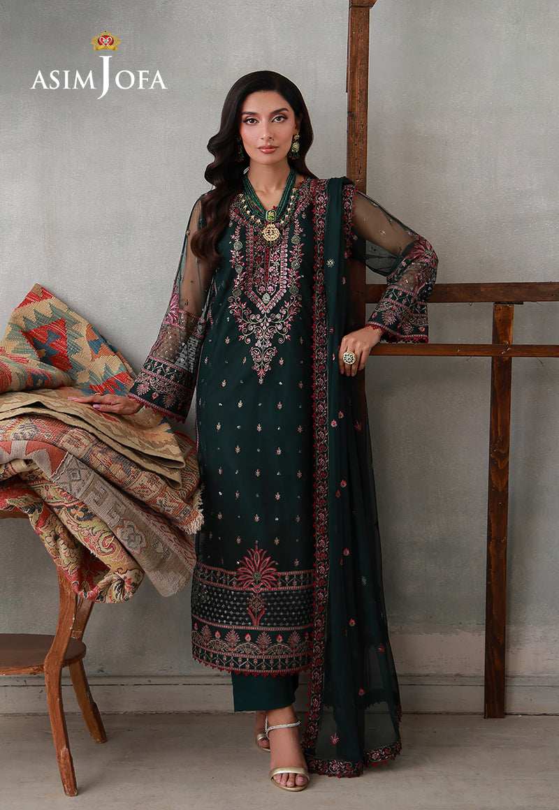 Asim Jofa | luxury Pret'26 | AJLPN-08 Embroidered Poly Net Stitched 3pcs - House Of Hania