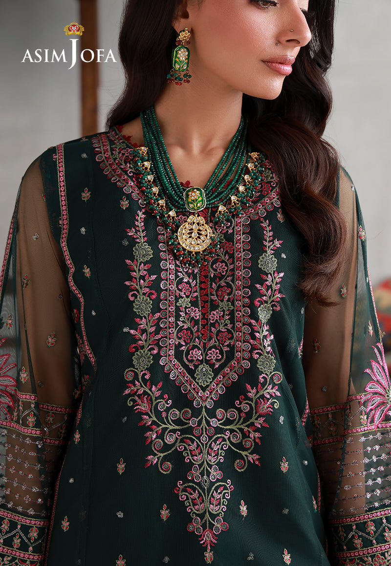 Asim Jofa | luxury Pret'26 | AJLPN-08 Embroidered Poly Net Stitched 3pcs - House Of Hania