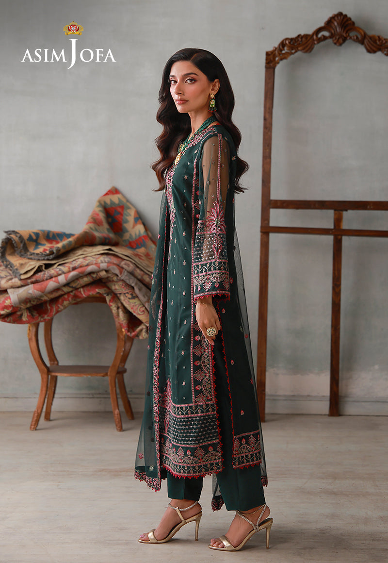 Asim Jofa | luxury Pret'26 | AJLPN-08 Embroidered Poly Net Stitched 3pcs - House Of Hania