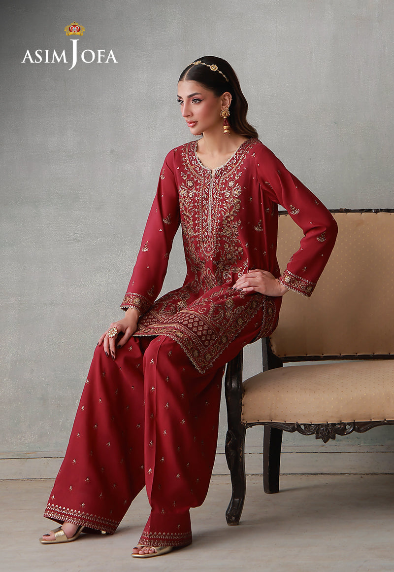 Asim Jofa | luxury Pret'26 | AJLPN-09 Embroidered Poly Silk Stitched 2pcs - House Of Hania