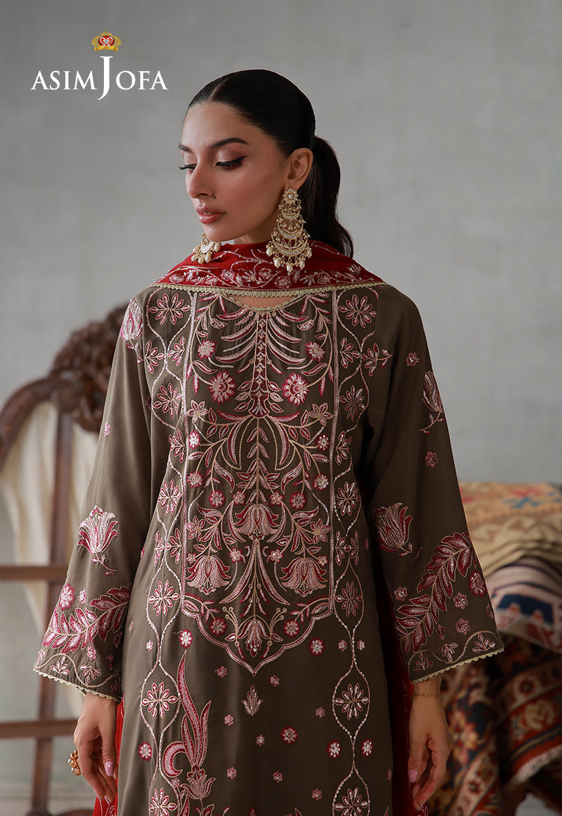 Asim Jofa | luxury Pret'26 | AJLPN-10 Embroidered Poly Silk Stitched 3pcs - House Of Hania
