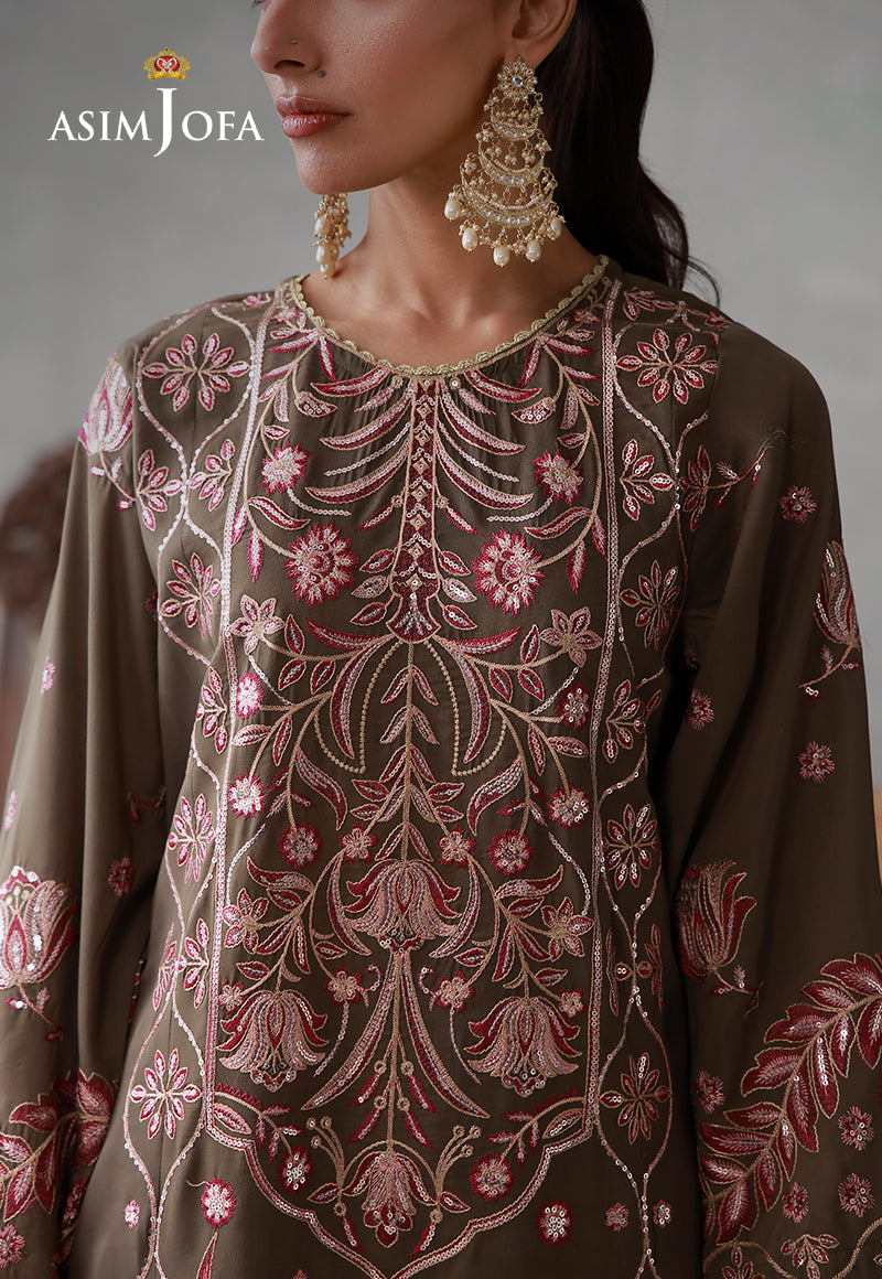 Asim Jofa | luxury Pret'26 | AJLPN-10 Embroidered Poly Silk Stitched 3pcs - House Of Hania