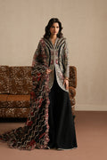 Ayzel Ehsaas | Black Front-Open Jacket Silk Festive Set - House Of Hania
