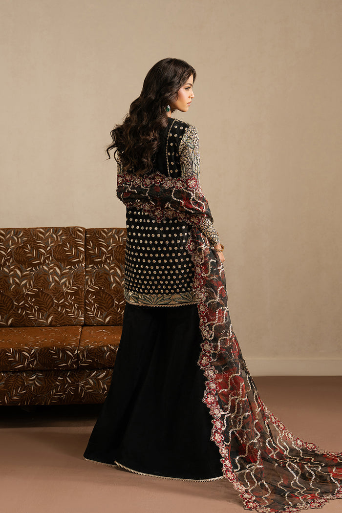 Ayzel Ehsaas | Black Front-Open Jacket Silk Festive Set - House Of Hania