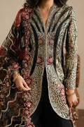 Ayzel Ehsaas | Black Front-Open Jacket Silk Festive Set - House Of Hania
