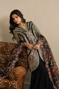 Ayzel Ehsaas | Black Front-Open Jacket Silk Festive Set - House Of Hania
