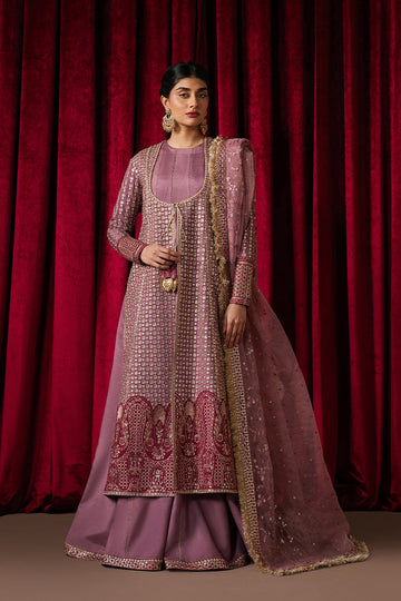 Ayzel Humnishin | Mauve Panelled Anarkali Silk Festive Set - House Of Hania