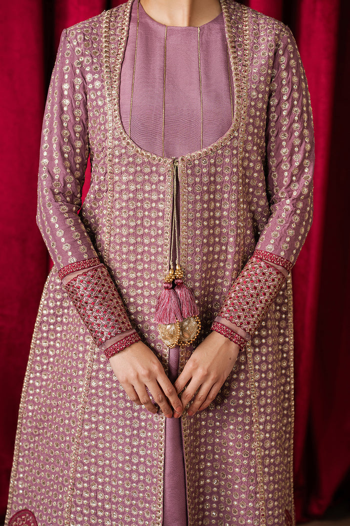 Ayzel Humnishin | Mauve Panelled Anarkali Silk Festive Set - House Of Hania