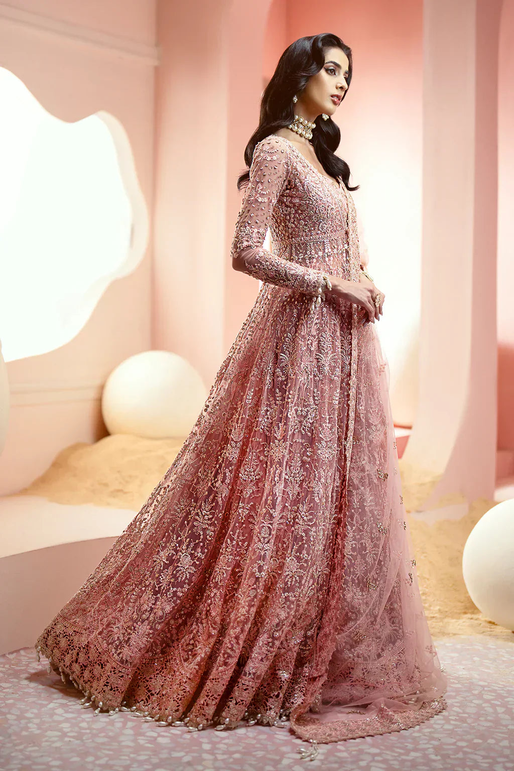 Ayzel Luminara Embroidered Net 3Pc Suit AWF-05 EARL - House Of Hania