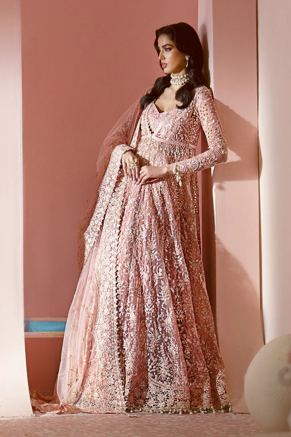 Ayzel Luminara Embroidered Net 3Pc Suit AWF-05 EARL - House Of Hania