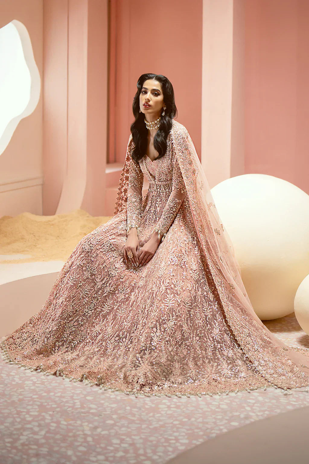 Ayzel Luminara Embroidered Net 3Pc Suit AWF-05 EARL - House Of Hania