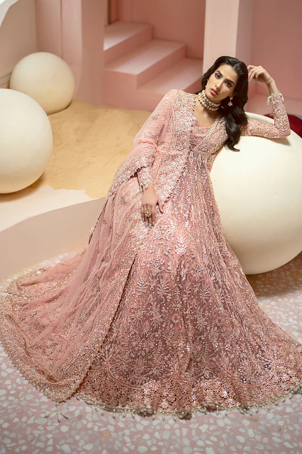 Ayzel Luminara Embroidered Net 3Pc Suit AWF-05 EARL - House Of Hania