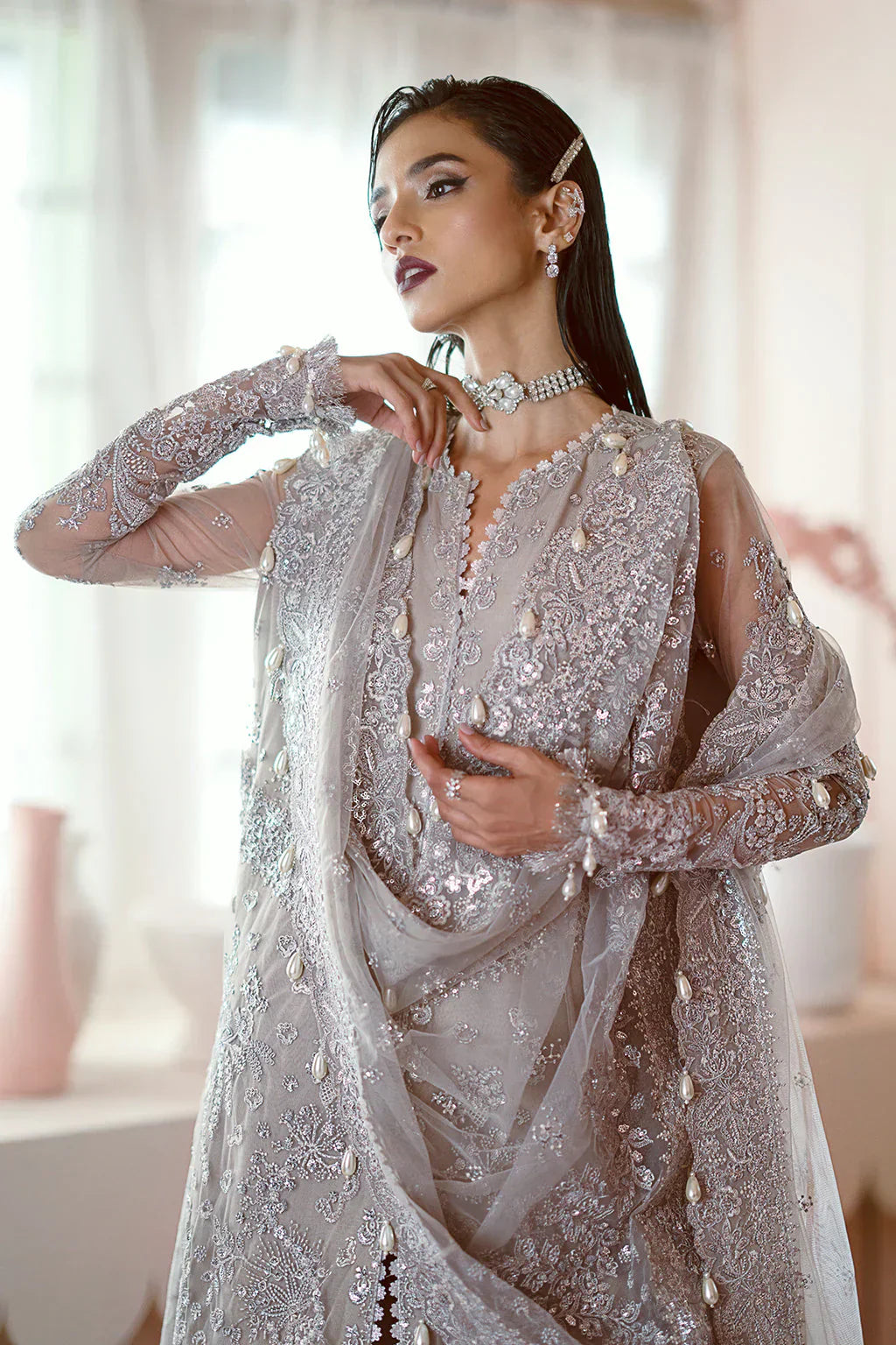 Ayzel Luminara Embroidered Net 3Pc Suit AWF-07 FREYA - House Of Hania