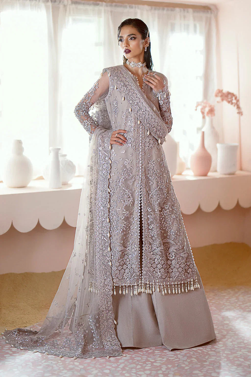 Ayzel Luminara Embroidered Net 3Pc Suit AWF-07 FREYA - House Of Hania