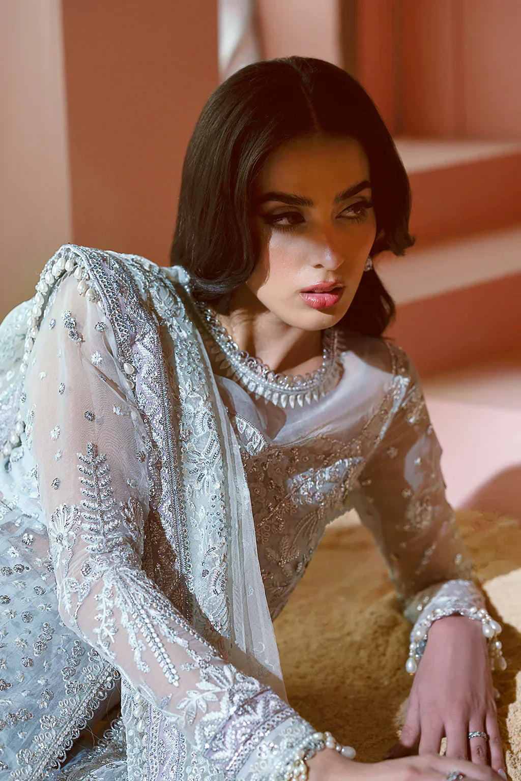 Ayzel Luminara Embroidered Organza 3Pc Suit AWF-09 TALIA - House Of Hania