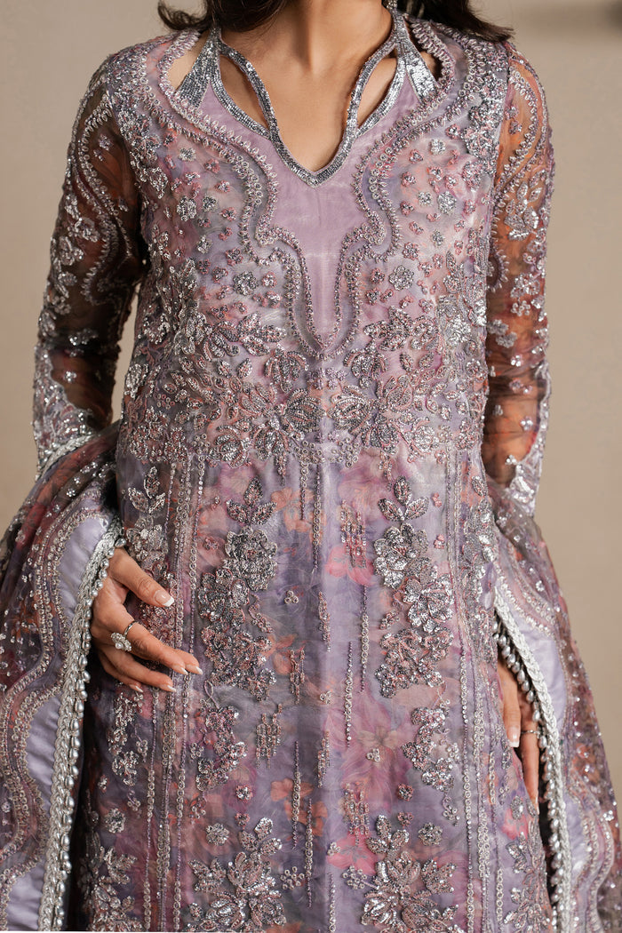 Ayzel Maujood | Lilac Long Shirt Silk Festive Set - House Of Hania