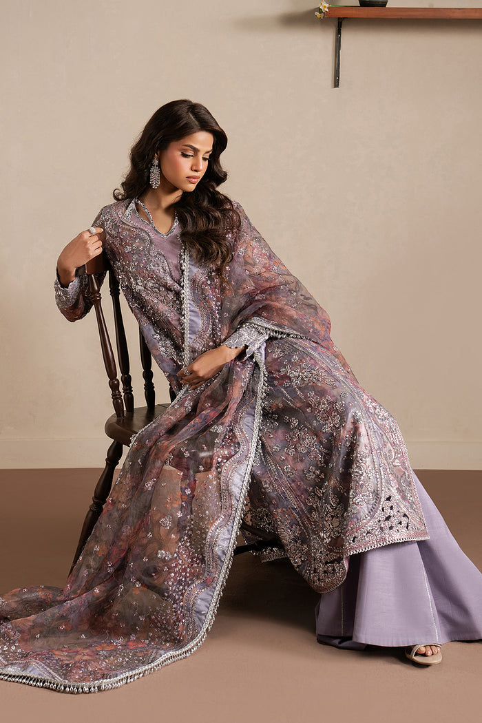 Ayzel Maujood | Lilac Long Shirt Silk Festive Set - House Of Hania