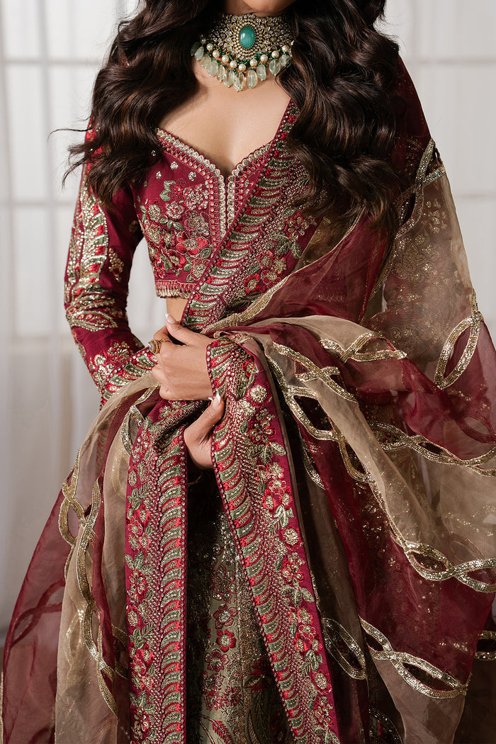 Ayzel Mulaaqaat | Maroon Lehenga Choli Silk Festive Set - House Of Hania