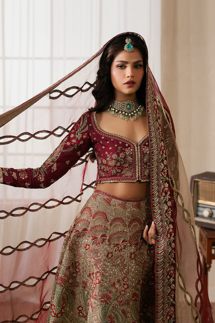 Ayzel Mulaaqaat | Maroon Lehenga Choli Silk Festive Set - House Of Hania