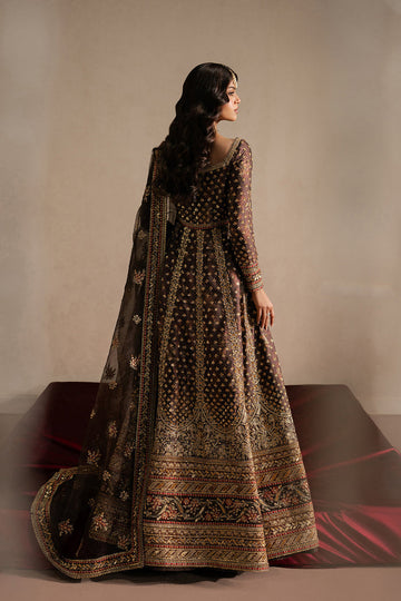 Ayzel Nazaakat | Dark Brown Panelled Anarkali Silk Festive Set - House Of Hania